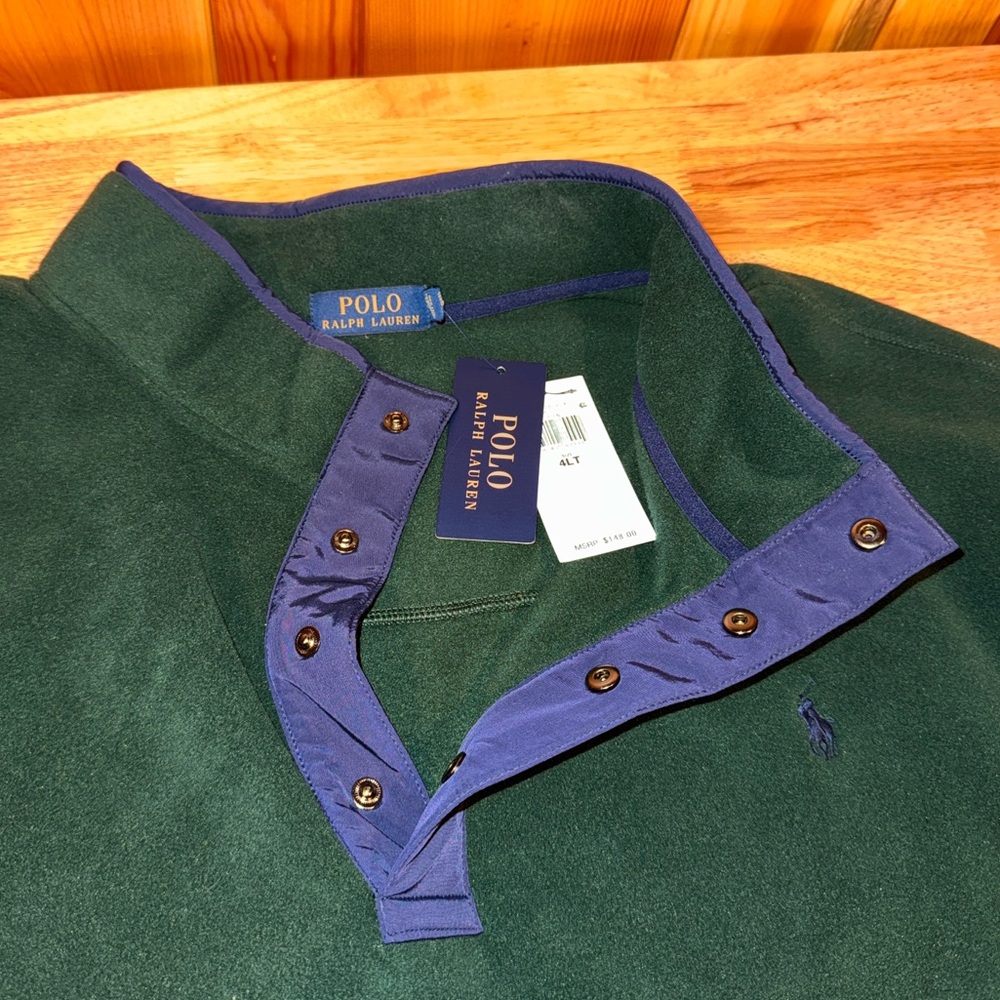 NEW Polo Ralph Lauren Green Fleece Snap Pullover Jacket 4XLT 4XL Big & Tall NWT